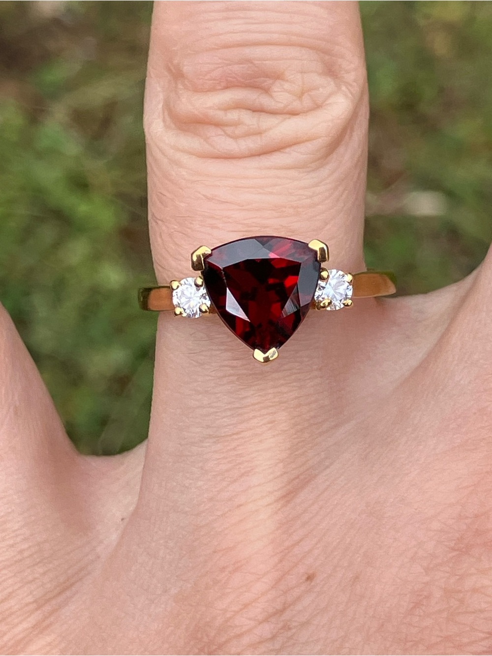 Mozambique Garnet Moissanite Sterling Silver Ring Size 7